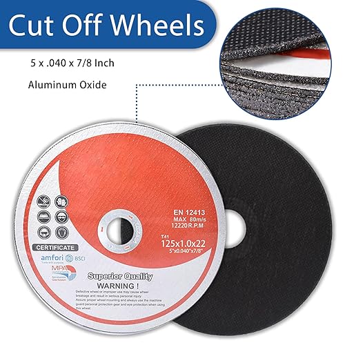 Miniatura 4 de Paquete de 100 ruedas de corte de 5 pulgadas para discos de corte de metal y acero inoxidable para amoladoras angulares de 5 x 0.040 x 78 pulgadas