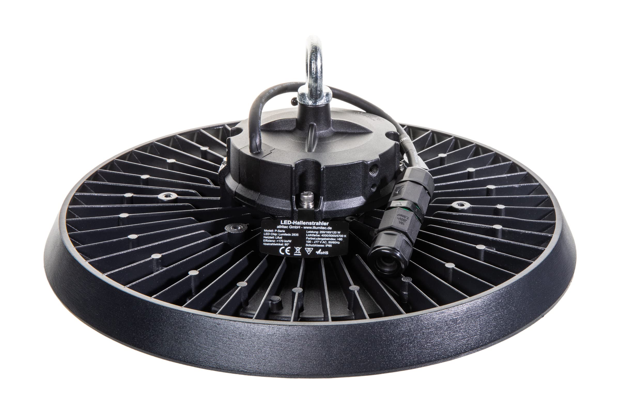 LED Hallenstrahler 200/160/120W HighBay, 174 lm/W 4000/5000/5700K | Leistung & Lichtfarbe einstellbar, Abstrahlwinkel 90°, blendarm, UFO Hallenleuchte, Industrielampe, 5-Jahre Garantie
