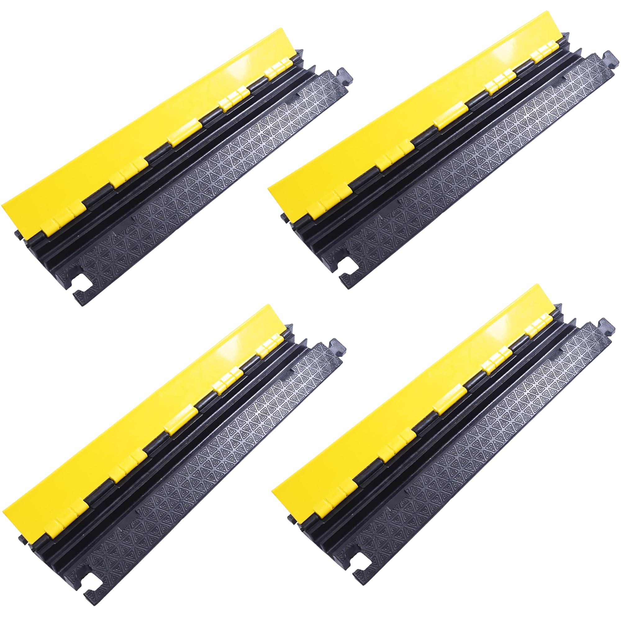 Heavy-Duty Rubber Cable Protector Ramp (4-Pack) - 2-Channel Floor Cord Cover for Driveway, Warehouse, Events - 22,000 lbs Load Capacity - Indoor & Outdoor Use - Cable Speed Bump for Hoses, Cables