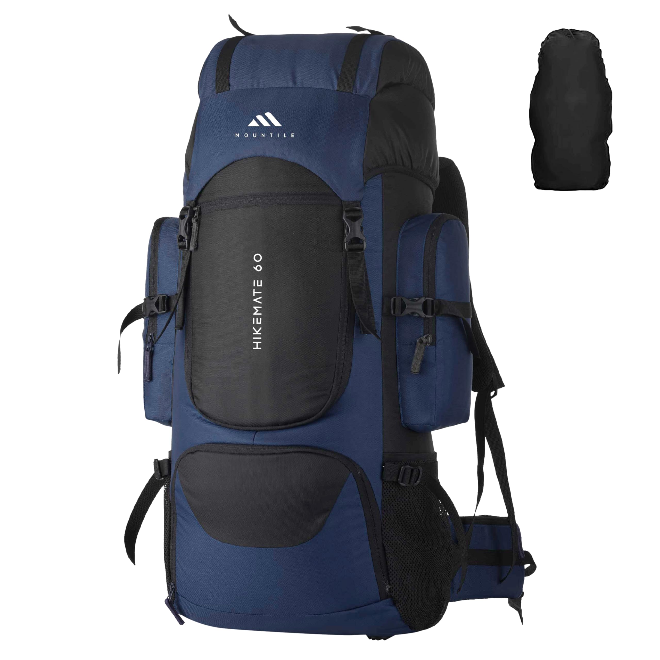 60L Travel Backpack with Water Proof Rain Cover, Shoe Compartment - Camping Hiking Rucksack Trekking Bag (Navyblue) - MTL03, NAVYBLUE, XL, Casual