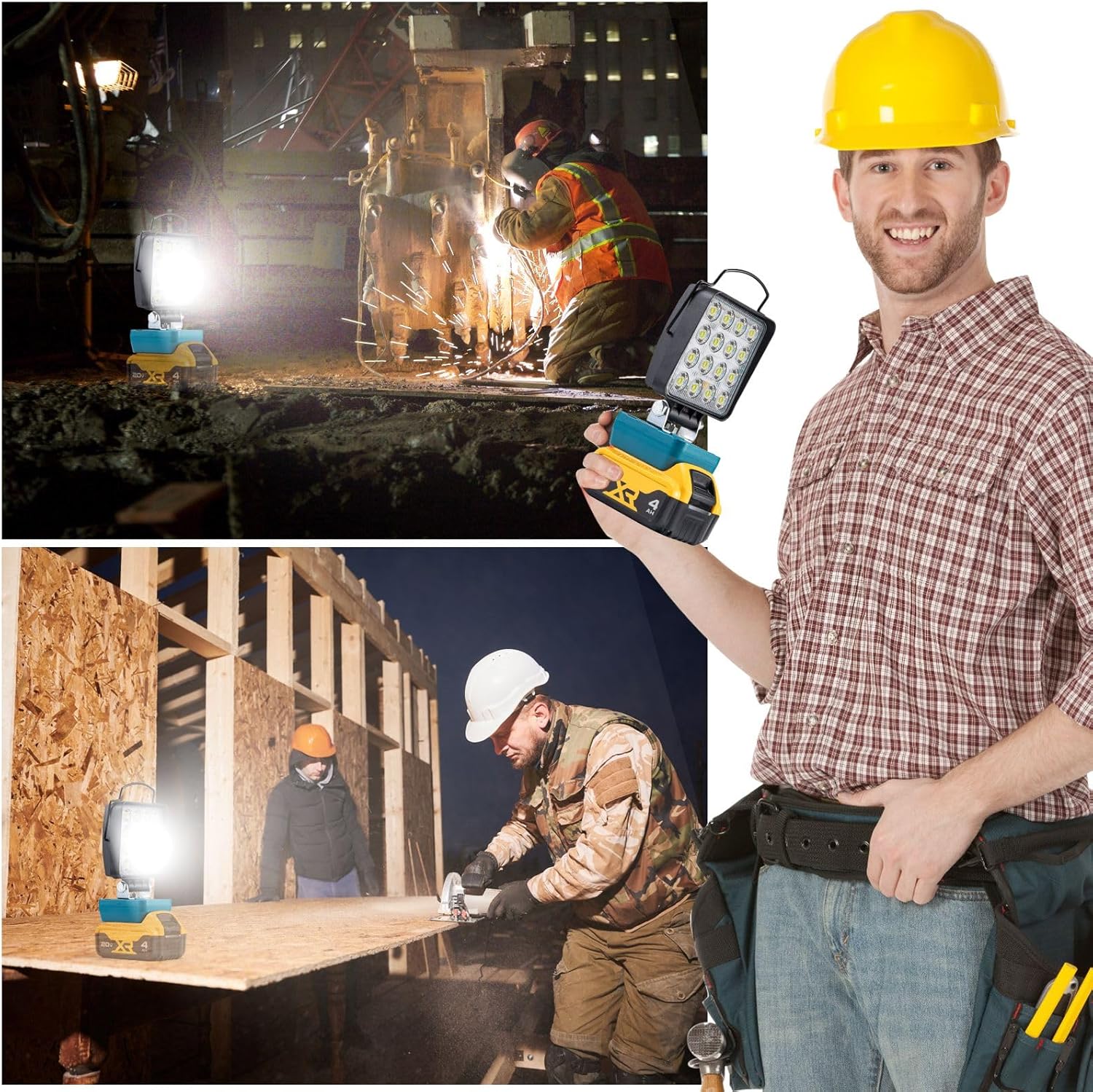 Cordless 20V Max LED Work Light for DeWalt Batteries &Tools - 48W 4800LM Portable Battery Powered Flood Light with Low Voltage Protection, Flashlight with USB Type-C Charging Port for Outdoor Lighting