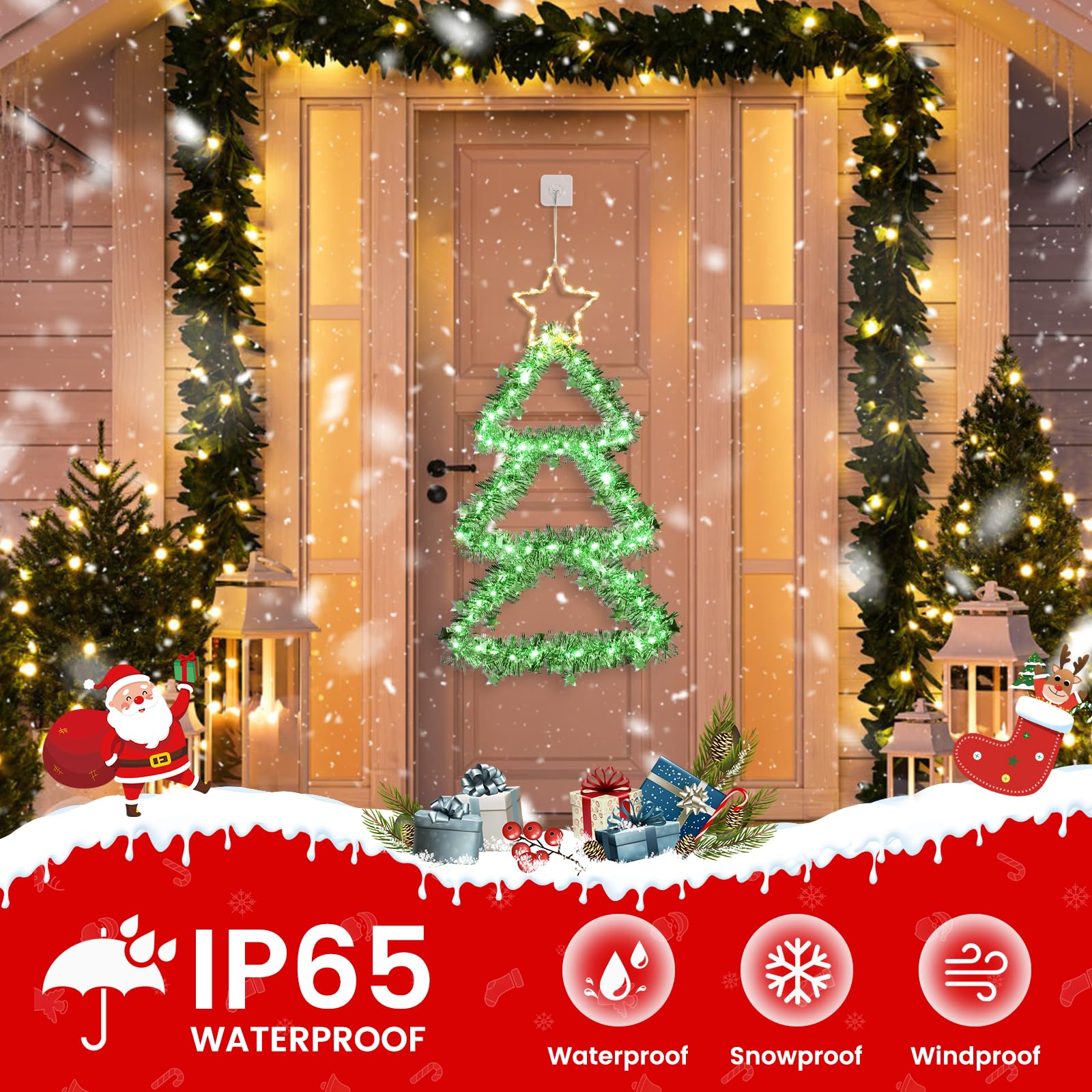 ELKTRY Luci Albero di Natale da Finestra a 110 LED, Luci Natale Batteria con Timer 8 Modalità, IP65 Decorazione Natalizia per Interni Finestre e Muri, Bianco Caldo