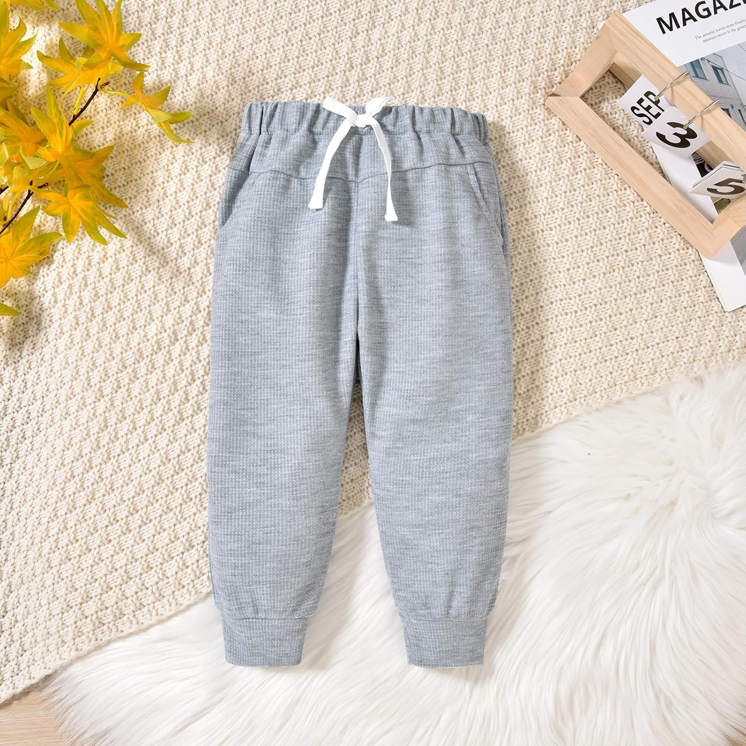 Toddler Boy Fall Winter Clothes Waffle Hooded Sweatshirt Tops Pant Outfit Color Block Long Sleeve Clothing - Image 8