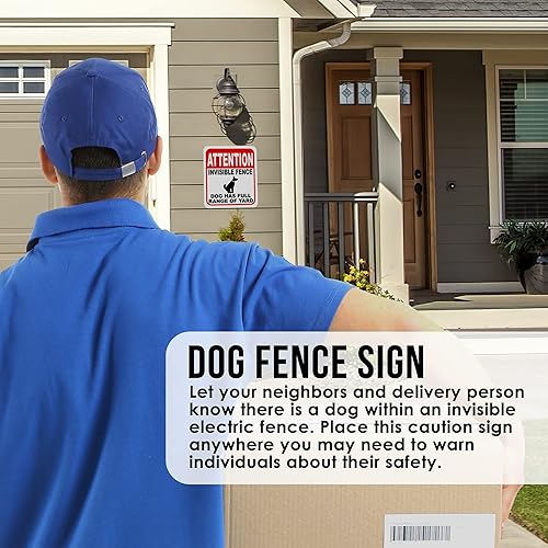 Miniatura 7 de Letrero de valla invisible para perros  Dog Has Full Range of Yard, letreros de advertencia para el hogar, decoración de casa de perro, letrero de