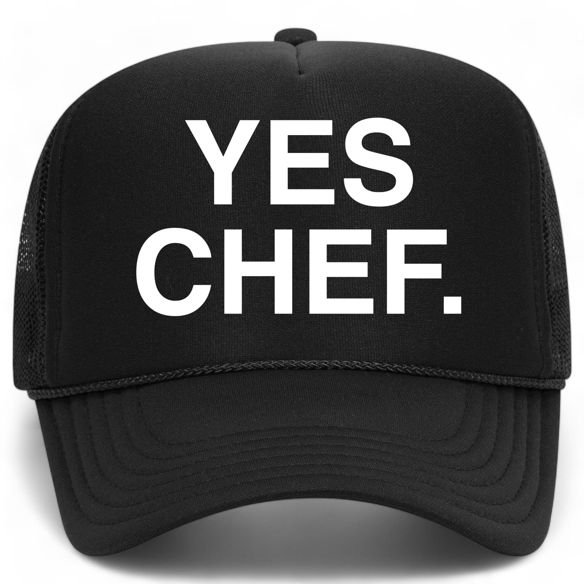 Yes Chef Trucker Hat | Food Influencer Bear Meme Funny Drinks Cowboy Vintage | Premium Mesh Foam Snapback Hat for Men & Women