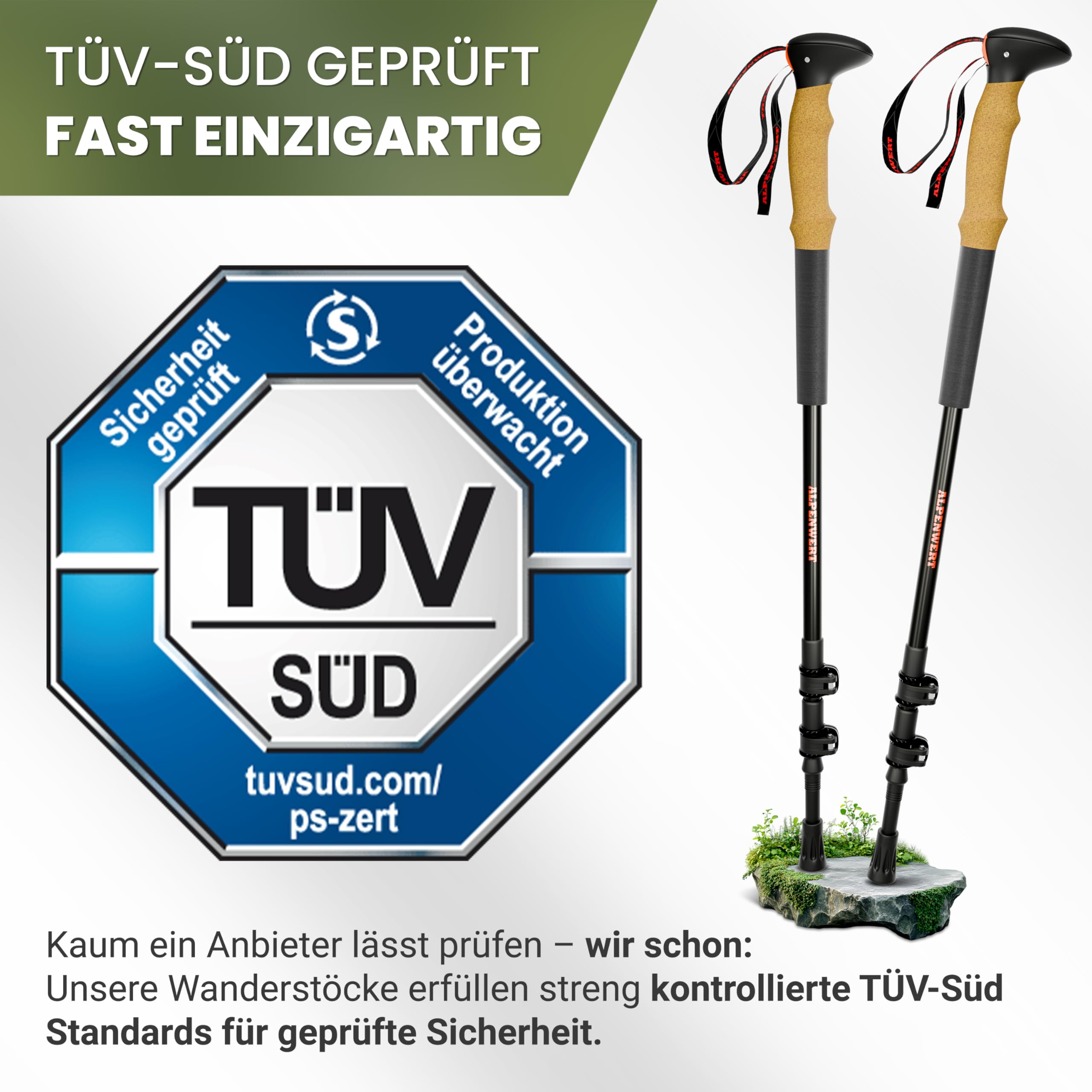 ALPENWERT Wanderstöcke [Carbon oder Aluminium] Walking Stöcke für Damen und Herren - Teleskop Trekkingstöcke mit Korkgriff zum Wandern, Nordic Walking und Skitouren