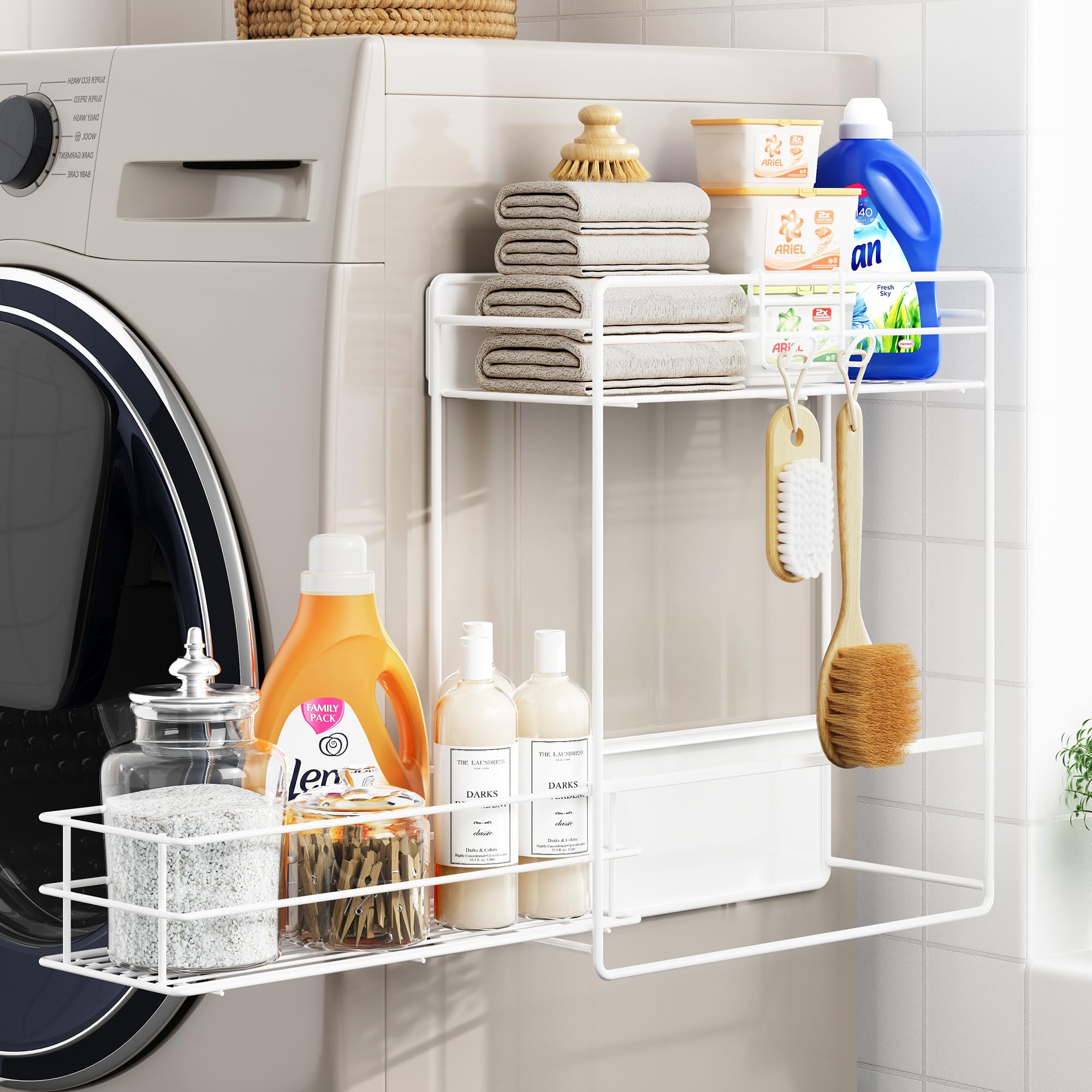 Amazon｜Orimade 洗濯機横 マグネット収納ラック 2段 ホワイト