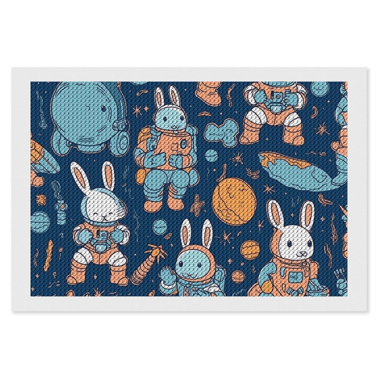 Bunny and Spaceship Diamond Painting Kits for Adults, DIY 5D Diamond Painting Kits for Beginners, Round Full Drill Diamond Dots Paintings, Diamonds Pictures Gem Art for Crafts Home Decor 8"x12"