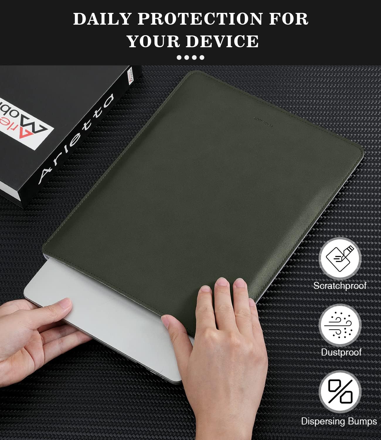 Moko Laptop Sleeve Compatible with New MacBook Pro 14 Inch M3/M2/M1 2023/2022/2021, Slim Stylish Laptop Bag Made of PU Leather, Fliz Sleeve Case, Carry Bag for 14 Inch MacBook, Midnight Green - Image 5