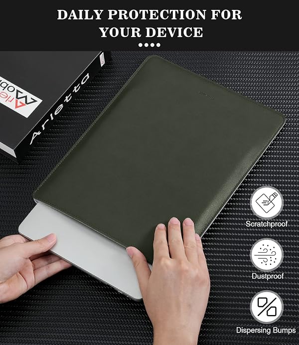 MoKo Laptop Sleeve Compatible with New Mac Pro 14 Inch M5/4/3/2/1 2026-2021, Slim Stylish Laptop Bag Made of PU Leather, Fliz Sleeve Case, Carry Bag for 14 Inch Mac, Midnight Green by MoKo - Image 5