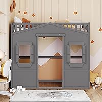 Vista 48 de Cama tipo loft de techo de casa de tamaño matrimonial con escalera, marco de cama de madera que ahorra espacio con barandilla y ventana