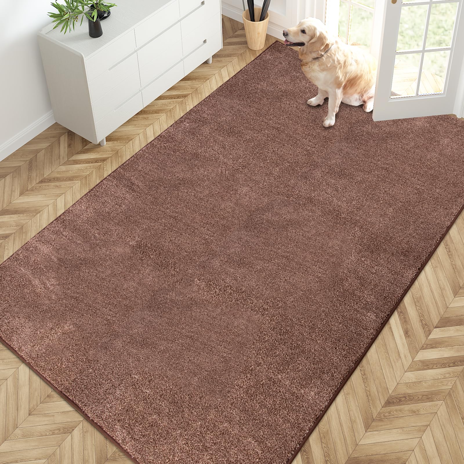 PURRUGS Easy Care Area Rug, Brown-Light Cream