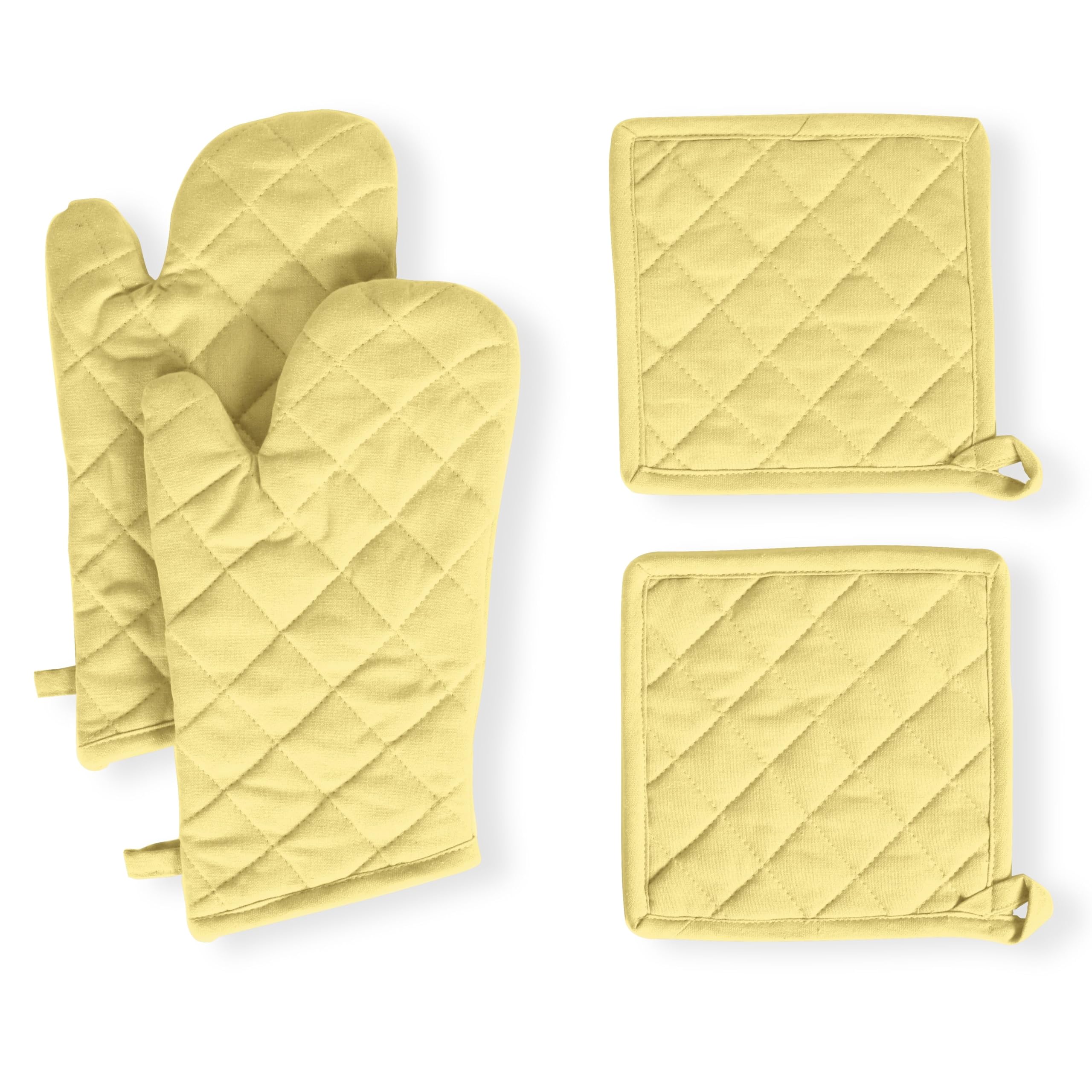 Native Fab Juego de 4 piezas: 2 manoplas de horno y 2 agarraderas, resistentes al calor, 100% algodón, diseño acolchado, agarre antideslizante, lavable a máquina, ideal para hornear, cocinar,