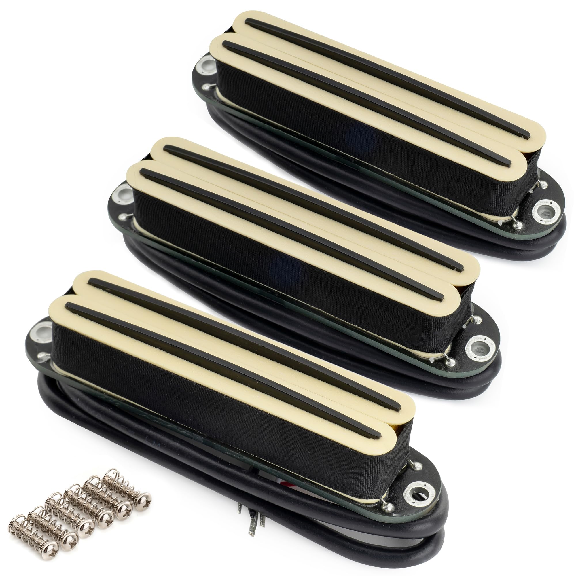 Musiclily Pro ST-DPHC Keramik Humbucker Tonabnehmer Single Coil Super Distortion Set für Strat E-Gitarre, Creme Schwarz