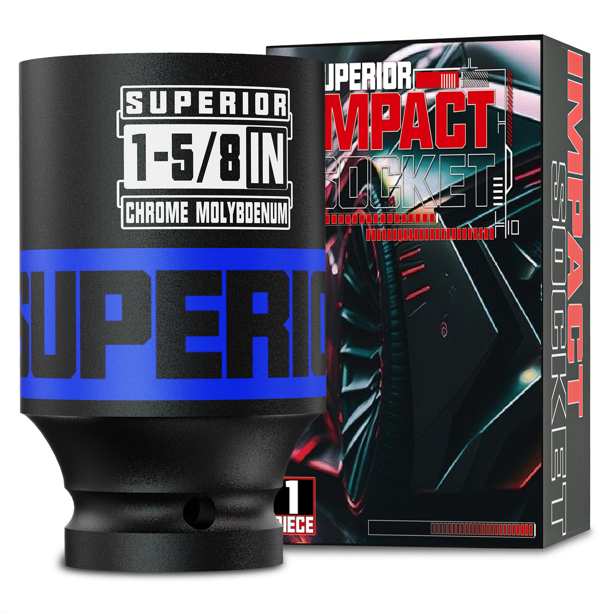 Aiourx 1/2" Drive Impact Socket, 1-5/8 Inch Deep Socket, SAE, 6 Point, CR-MO, for Automotive Maintaince Truck Tires Jumbo Fasteners