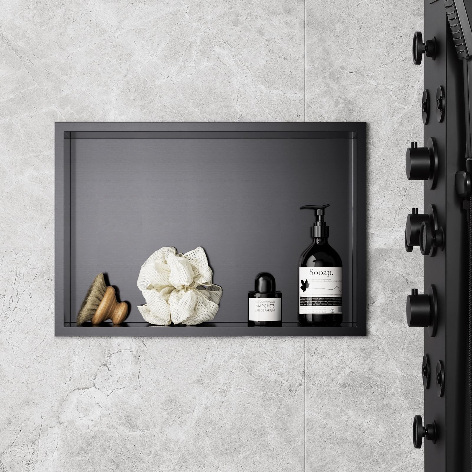 Duschnische Edelstahl 45x30x10 cm, Nano Graphite | Ohne Bohren · Für Badezimmer · Überputzmontage · Rostfrei · Einzelregal · Einfache Wandmontage