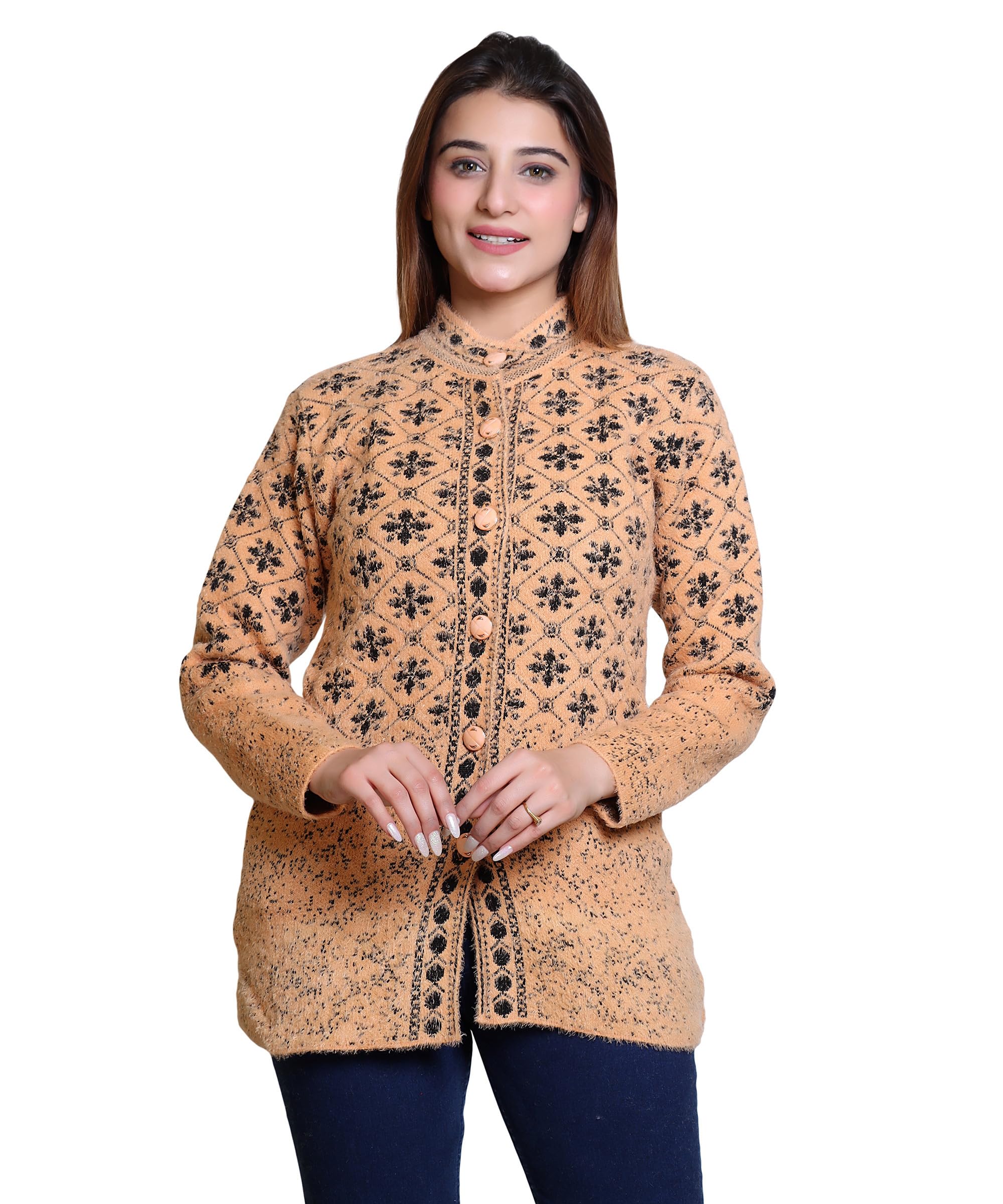 Women's Woolen/Acyrlic Winter Wear Warm Full Sleeve Knitted Cardigan/Sweaters Hair Yarn Cardigan | Size Suitable for L and XL | Orange-image-22