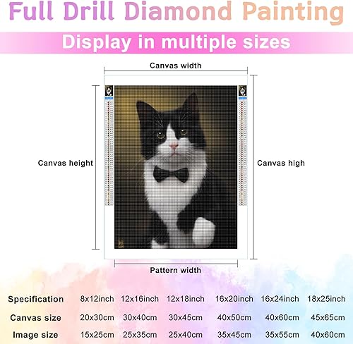 Miniatura 3 de Kits de pintura de diamantes para adultos, hermoso esmoquin y gato redondo de taladro completo de diamantes 5D, arte de gemas para decoración del