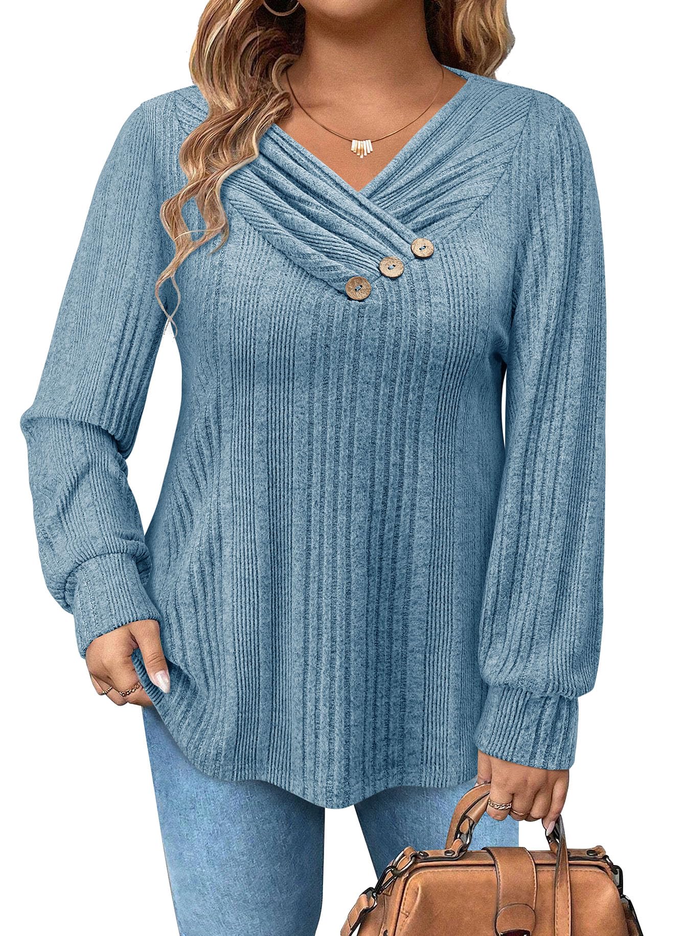 Womens Plus Size Sweaters Dressy Casual V Neck Long Sleeve Loose Fall Fashion Sweatshirts Pullover