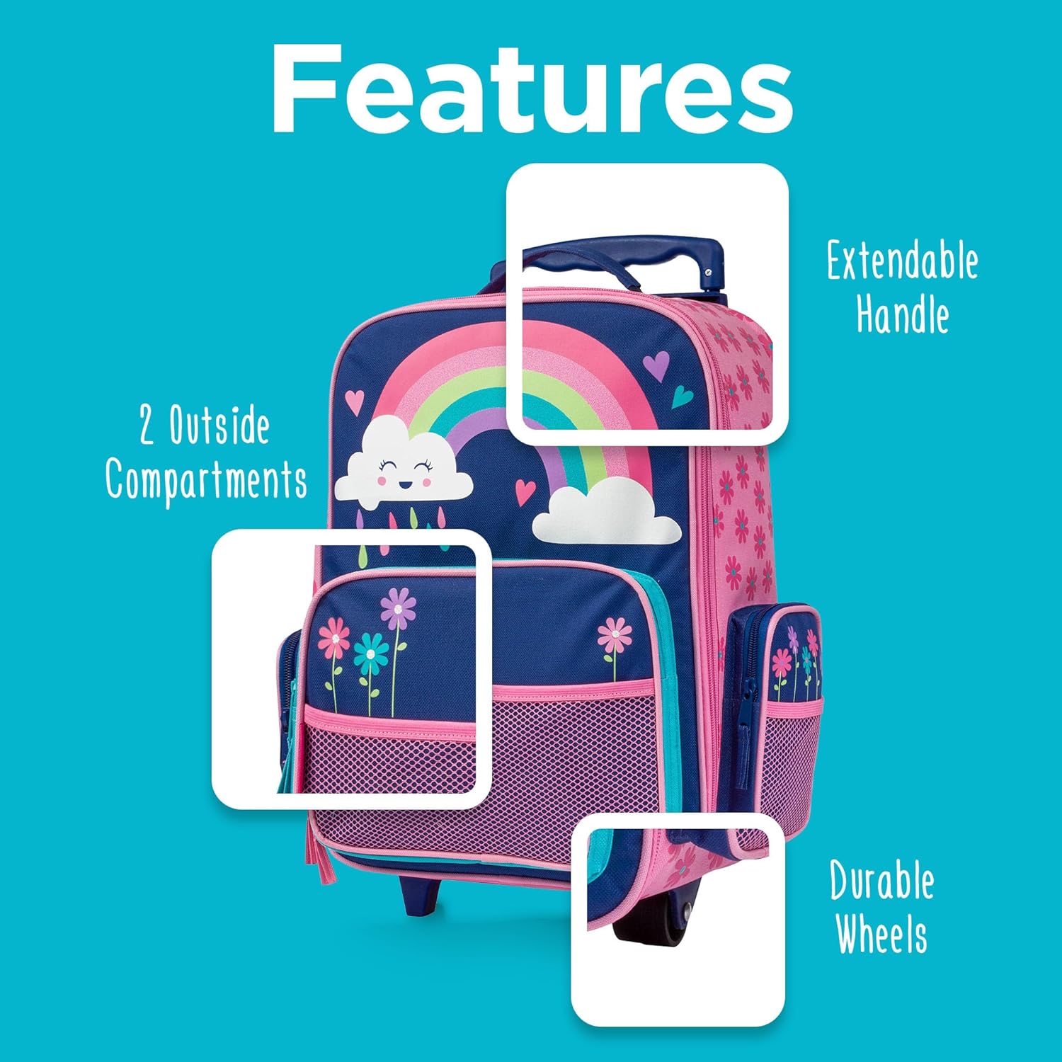 Stephen Joseph Kids Classic Rolling Luggage, Kids Luggage, Toddler Rolling Travel Carry On, Kids Suitcase with wheels, - Image 5