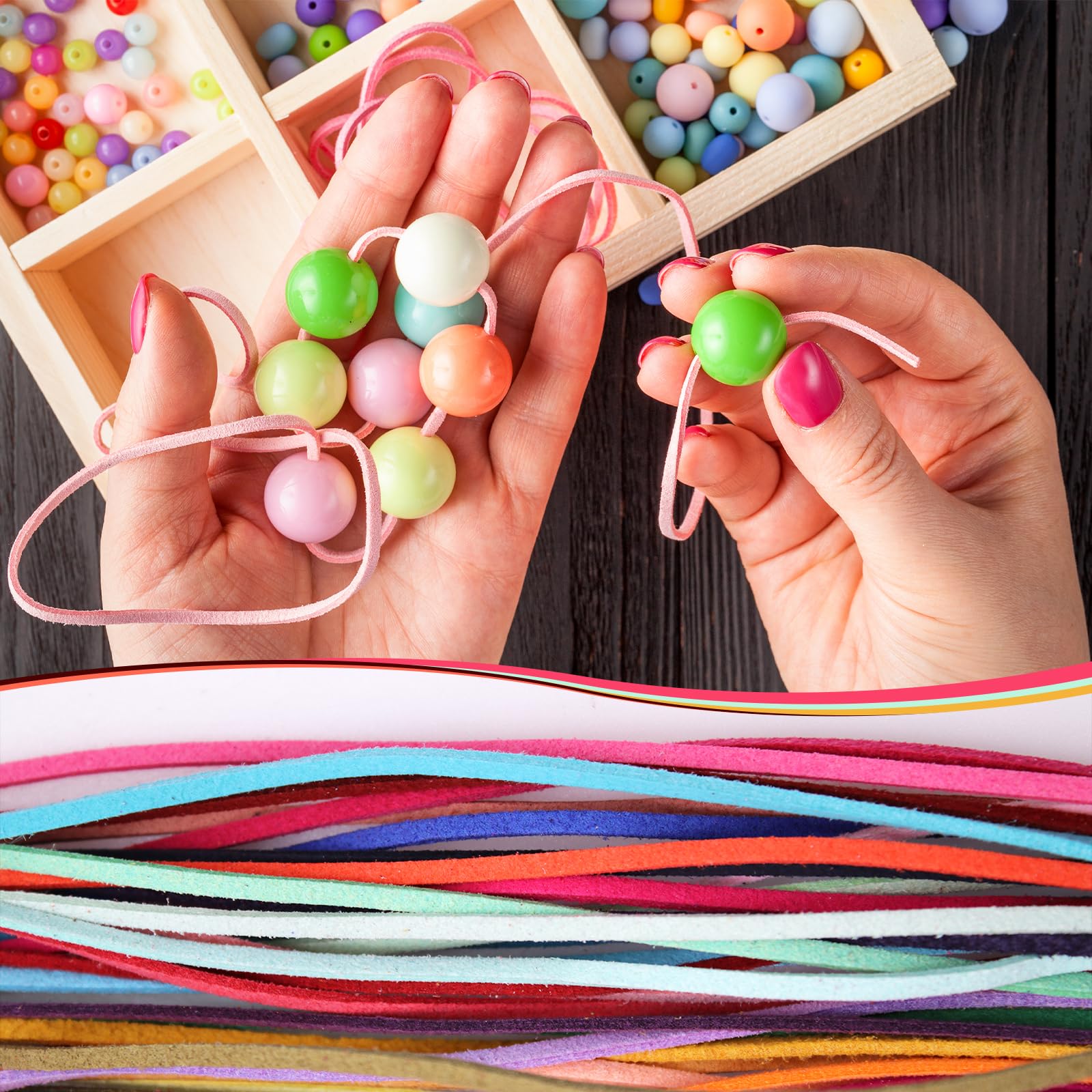 60 Stück Lederbänder Set - 1m X 2mm Bunte Lederschnüre Für Schmuck & Basteln