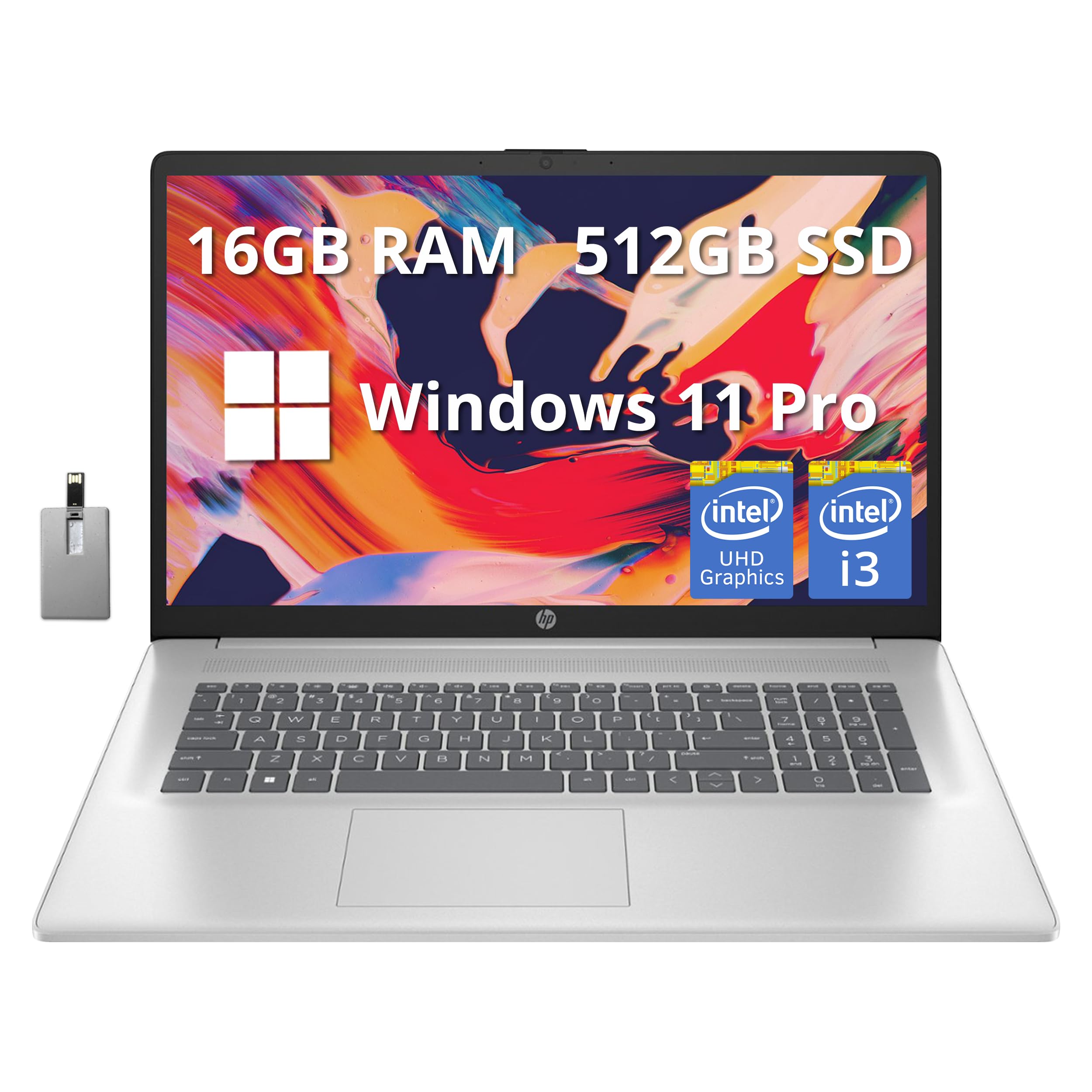 HP 17.3" Full HD Laptop, Intel i3-1215U Processor, 16GB RAM, 512GB PCIe SSD, Intel UHD Graphics, Numeric Keypad, 720p HD Webcam, Windows 11 Pro,