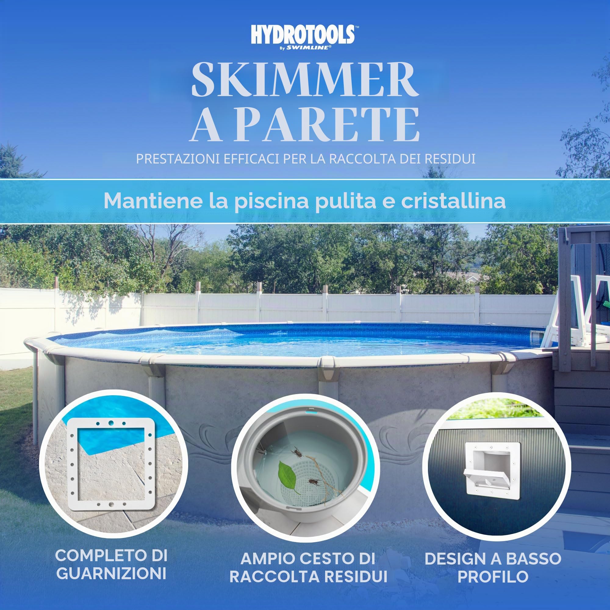 Swimline Hydrotools - Skimmer Standard in ABS, Bianco, Include Raccordo di Ritorno e Piastra di aspirazione, Accessori per la Manutenzione per Piscine Fuori Terra e con pedana