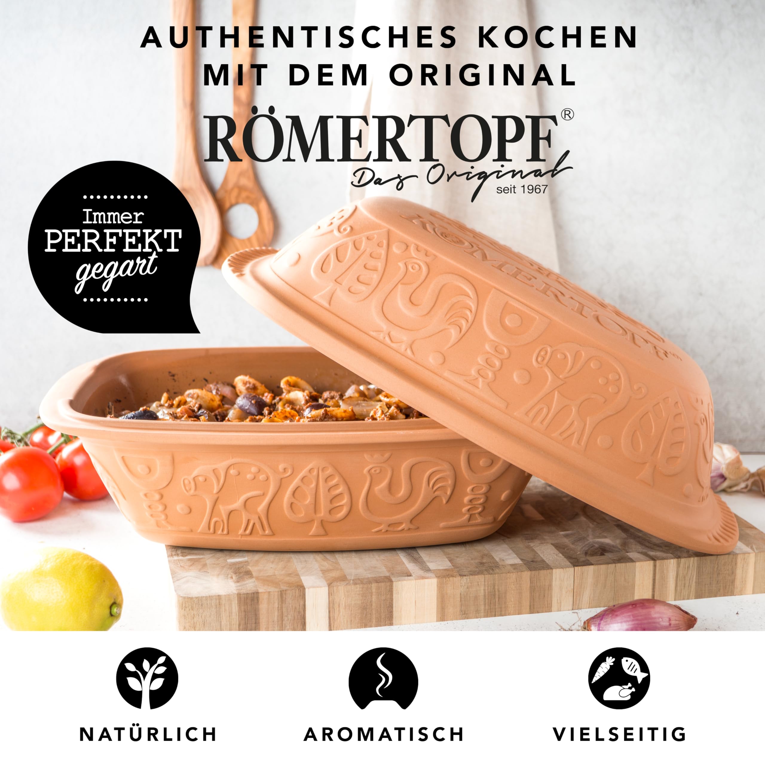 Römertopf Classic - Cacerola para 6 personas (4 litros, con tapa de cerámica, para guisar, asar y cocinar al vapor, apta para el horno
