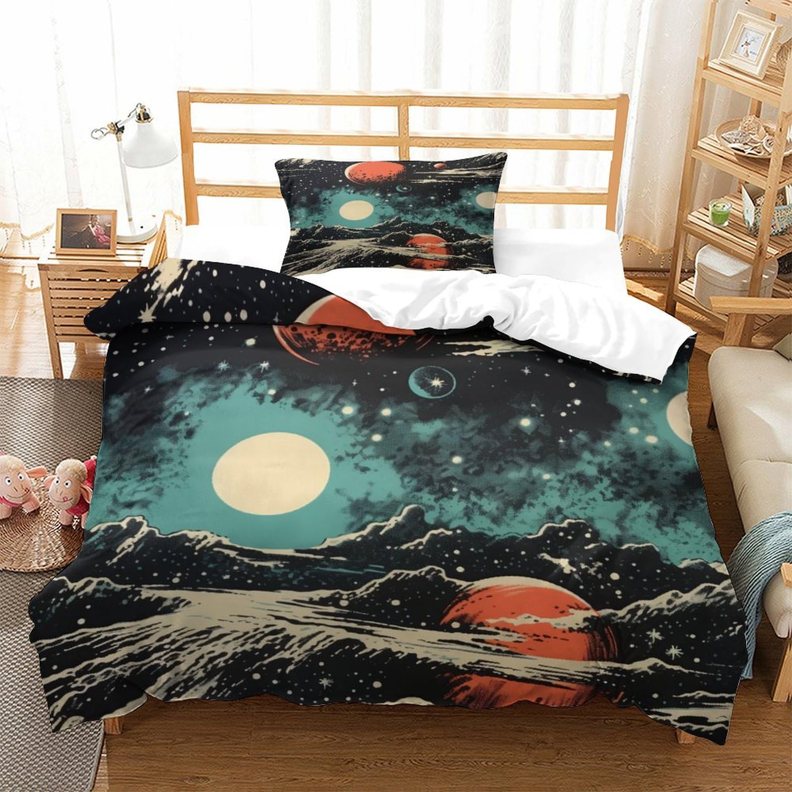 P1S9U7W5Y 3D Printed Cosmic Galaxy Duvet Cover Set 3pcs Microfiber Planet Bedding Set Single