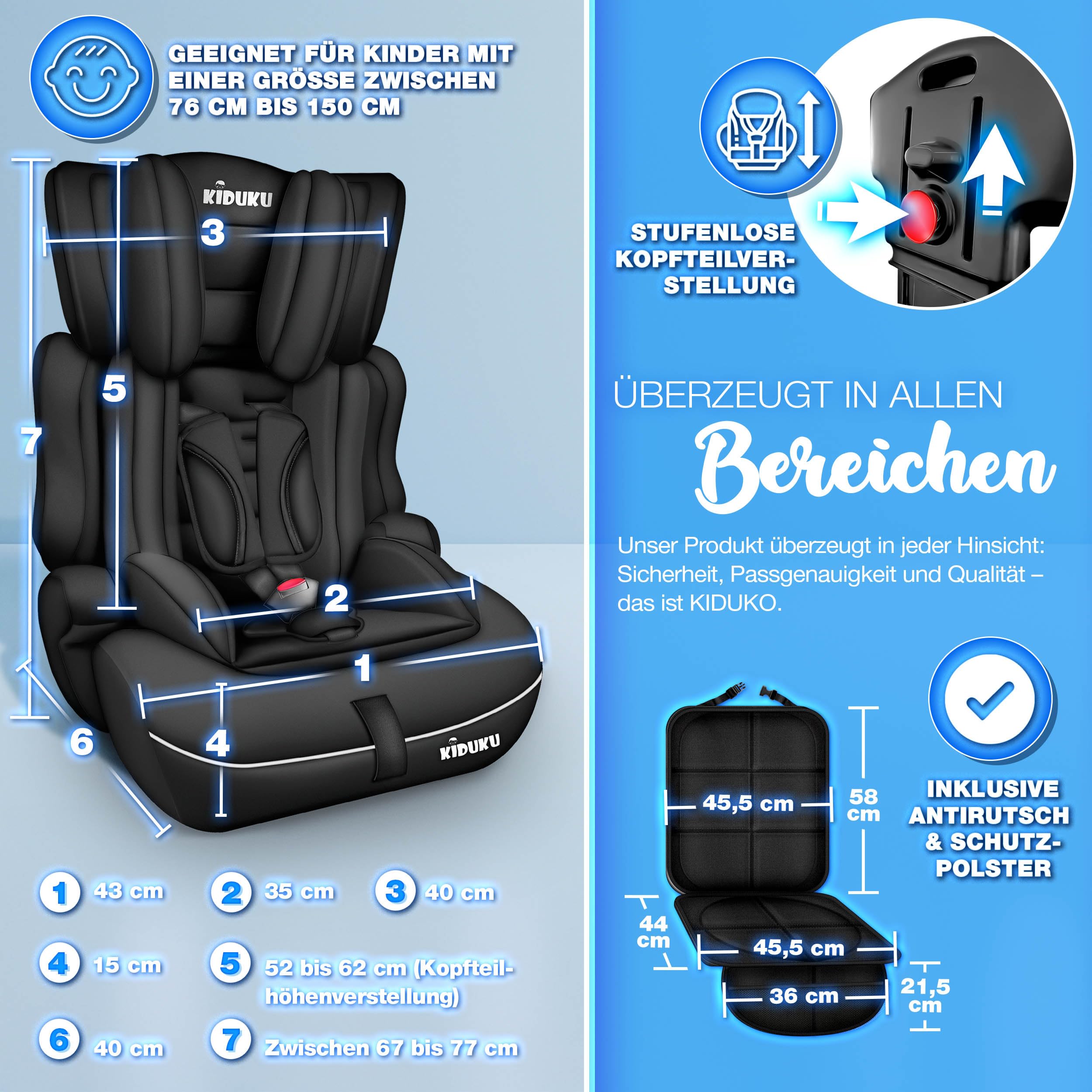 KIDUKU Kindersitz 9-36 kg 1-12 Jahre ECE R129/03 Gruppe 1/2/3 Autokindersitz