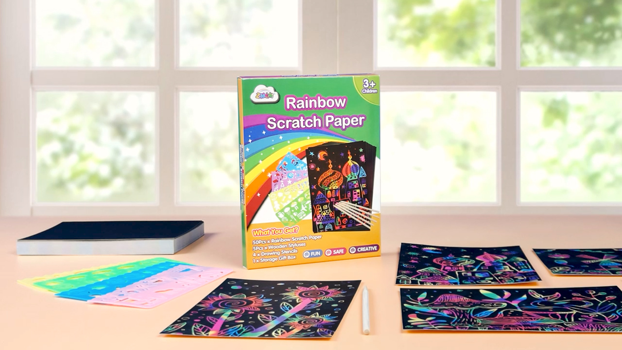 M MUGIT Scratch Art Papier Set – 8 Regenbogen-Kratzbilder A5, Glow-in-the-Dark, Für Teens & Erwachsene M MUGIT Scratch Art Papier Set – 8 Regenbogen-Kratzbilder A5, Glow-in-the-Dark, Für Teens & Erwachsene