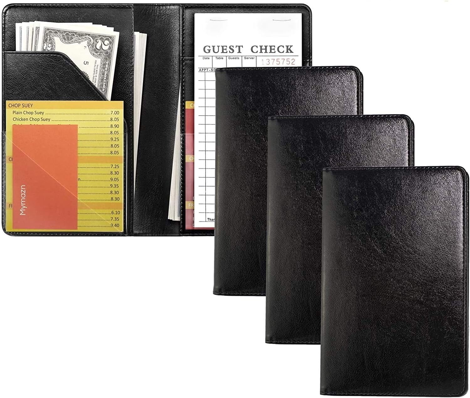Mymazn 3 Pack Black Server Books for Waitress Book Server Wallet for Waiter Book Serving Book Server Booklet Guest Check Holder Restaurant Waitstaff Organizer for Apron