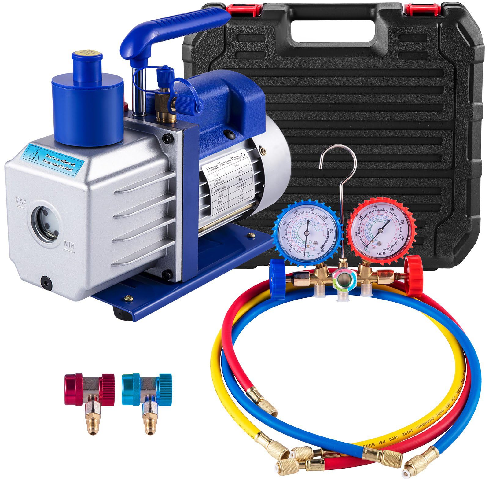 Bomba de Vacío para Climatización, Kit de Bomba de Vacío para R12, R22, R502, R410A, R134A, Bomba de Vacío Ideal para HVAC, Climatización Auto, Desgasificación (4,8 m³/h - 1/3 CV)