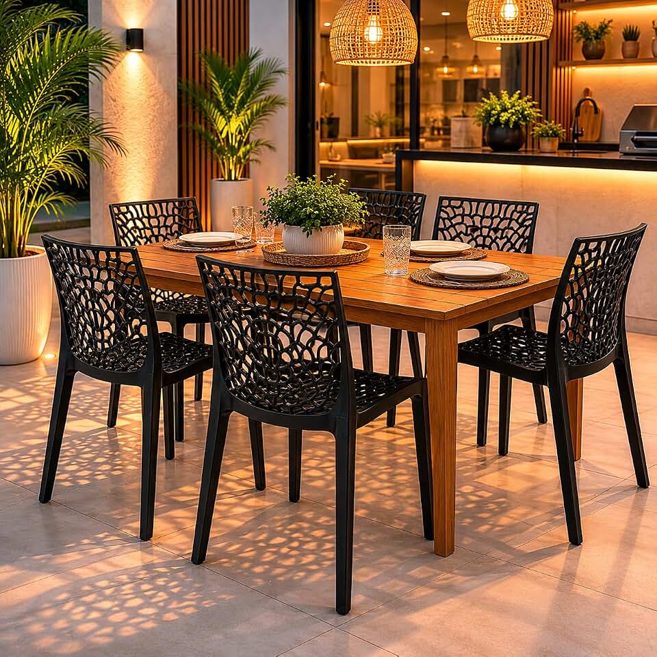 Kit 4 Cadeiras Gruvyer Jantar Preto, Nude, Vermelho Polipropileno 140kg Conforto Ergonômico Versátil Ideal p/Casa Escritorio Area Lazer Clinica Buffet Restaurante (Preto)