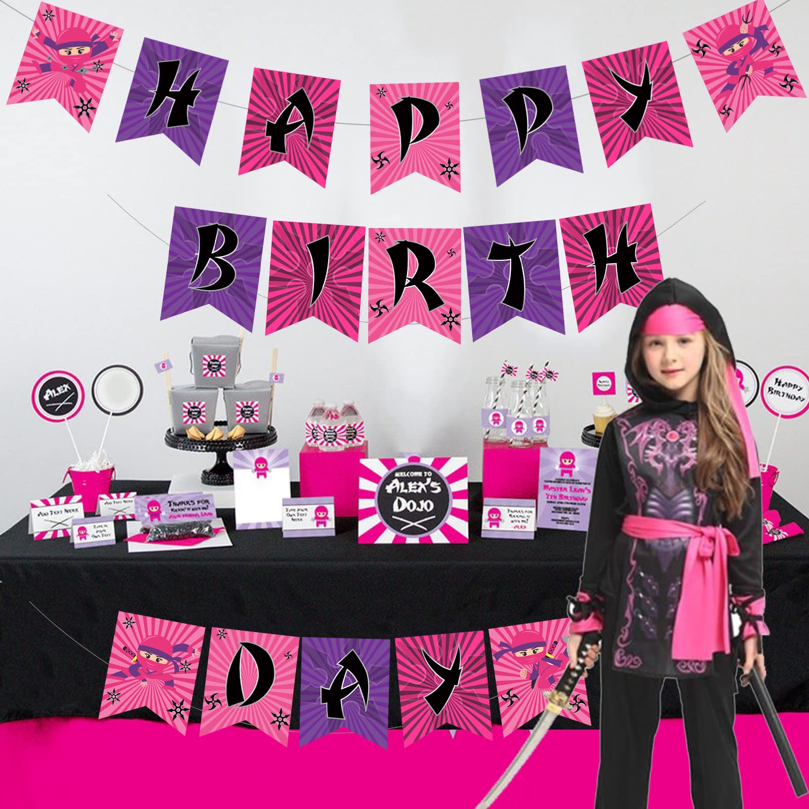 未開封 hide birthdayparty 2018 ブランケット Amazon.com: Fangleland Pink Ninja Happy Birthday Banner