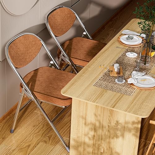 Miniatura 7 de Paquete de 2 sillas plegables acolchadas, silla plegable tapizada de tela de pana y respaldo, asiento comercial apilable portátil con marco de acero