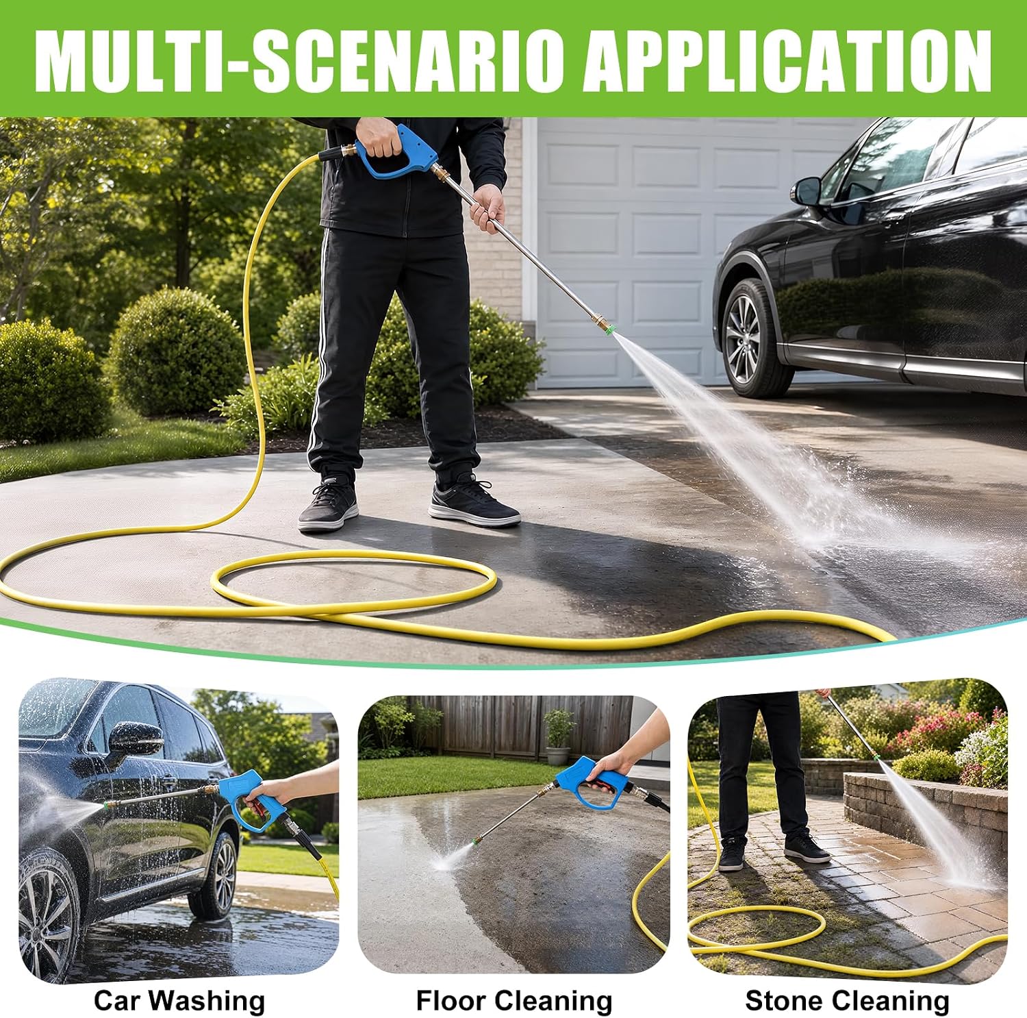 Pressure Washer Hose, 25 FT Flexible Kink Resistant Power Washer Hose | 25 FT x 1/4" Replacement Power Washer Hose with Pressure Washer Hose Quick Connect M22 14mm Fittings 3600PSI