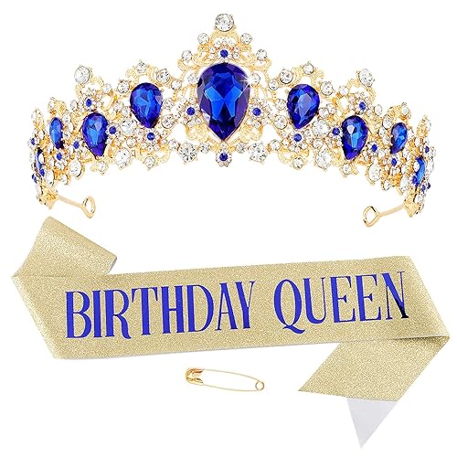 Didder Faja y corona dorada de cumpleaños para mujeres y niñas, decoraciones felices