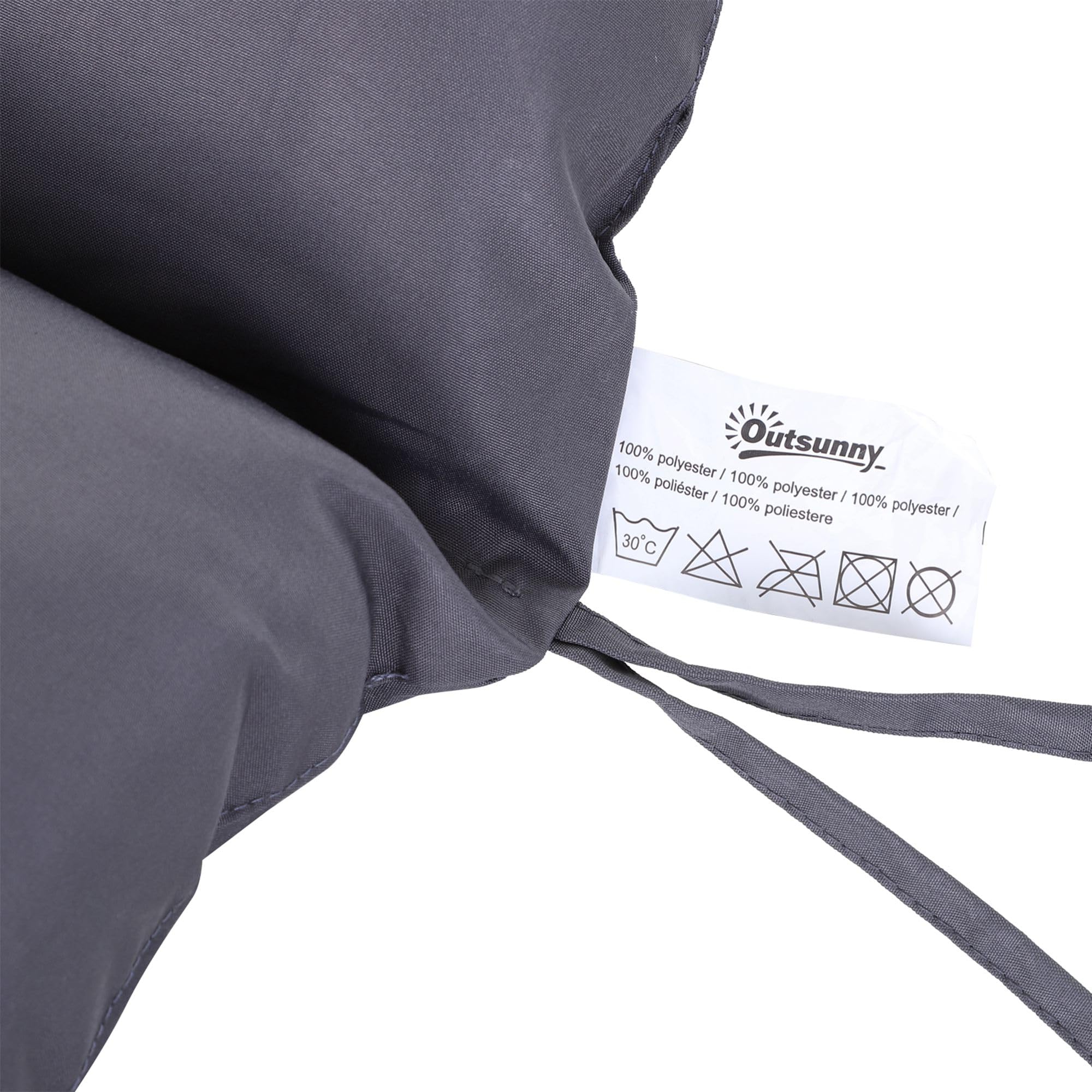 Outsunny Cuscino da Giardino 2 Posti per Sedute da Esterno con Schienale e 6 Lacci, Cuscino da Esterno Imbottito in Cotone e Poliestere, per Divani Dondoli Panche, 132x110x10 cm, Grigio Scuro