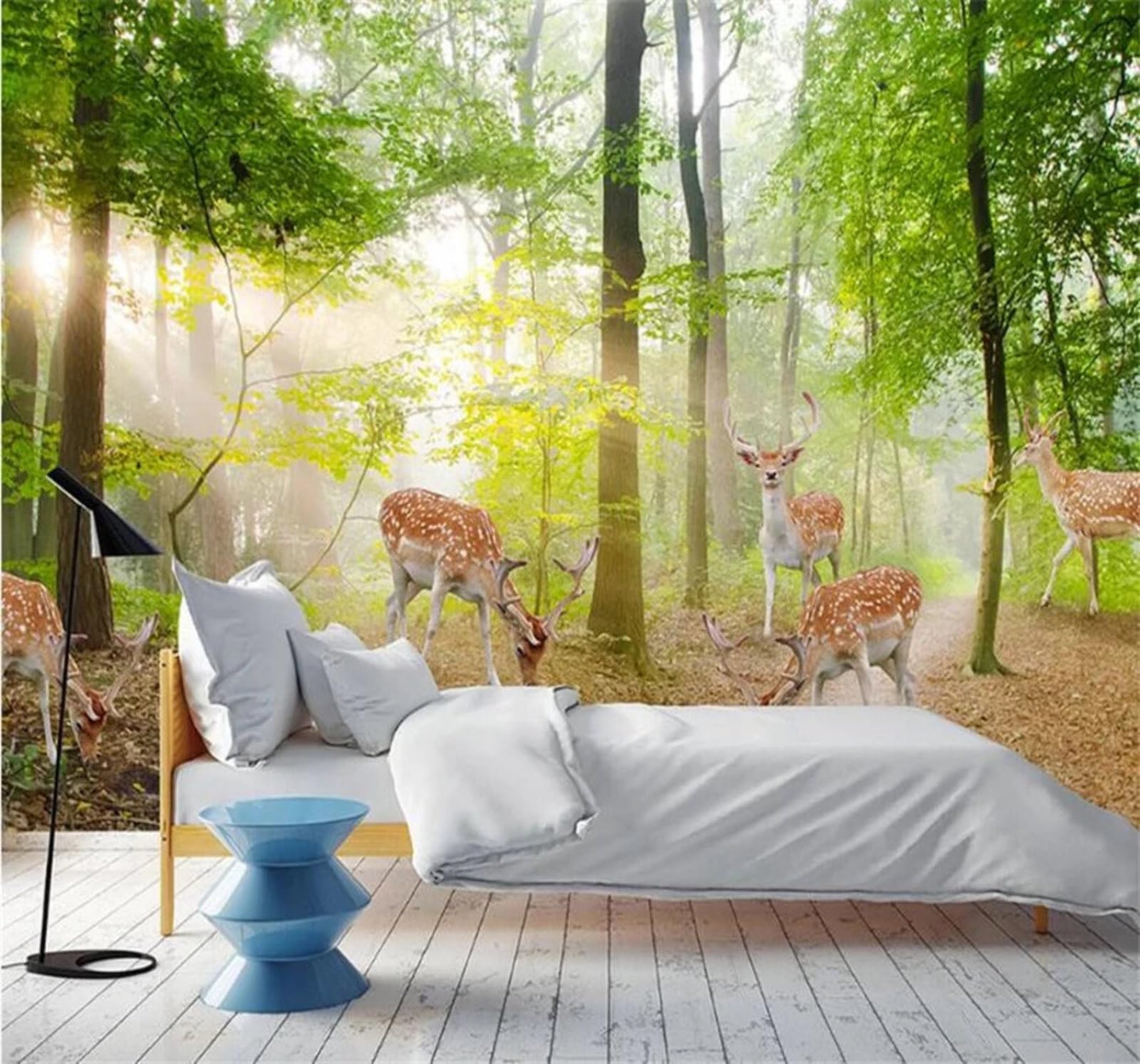 Xlming 350Cm×256Cm(B×H) Minimalist Fresh Green Forest Reindeer 3D Wallpaper Luxury Home Dining Decor Paste Sofa Living Room The Wall For Bedroom Mural-350Cm×256Cm