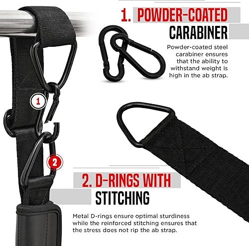 Miniatura 4 de RDX Correas AB para colgar en la barra de dominadas (par), cuero Maya Hide, construcción muscular abdominal, eslingas acolchadas de soporte para