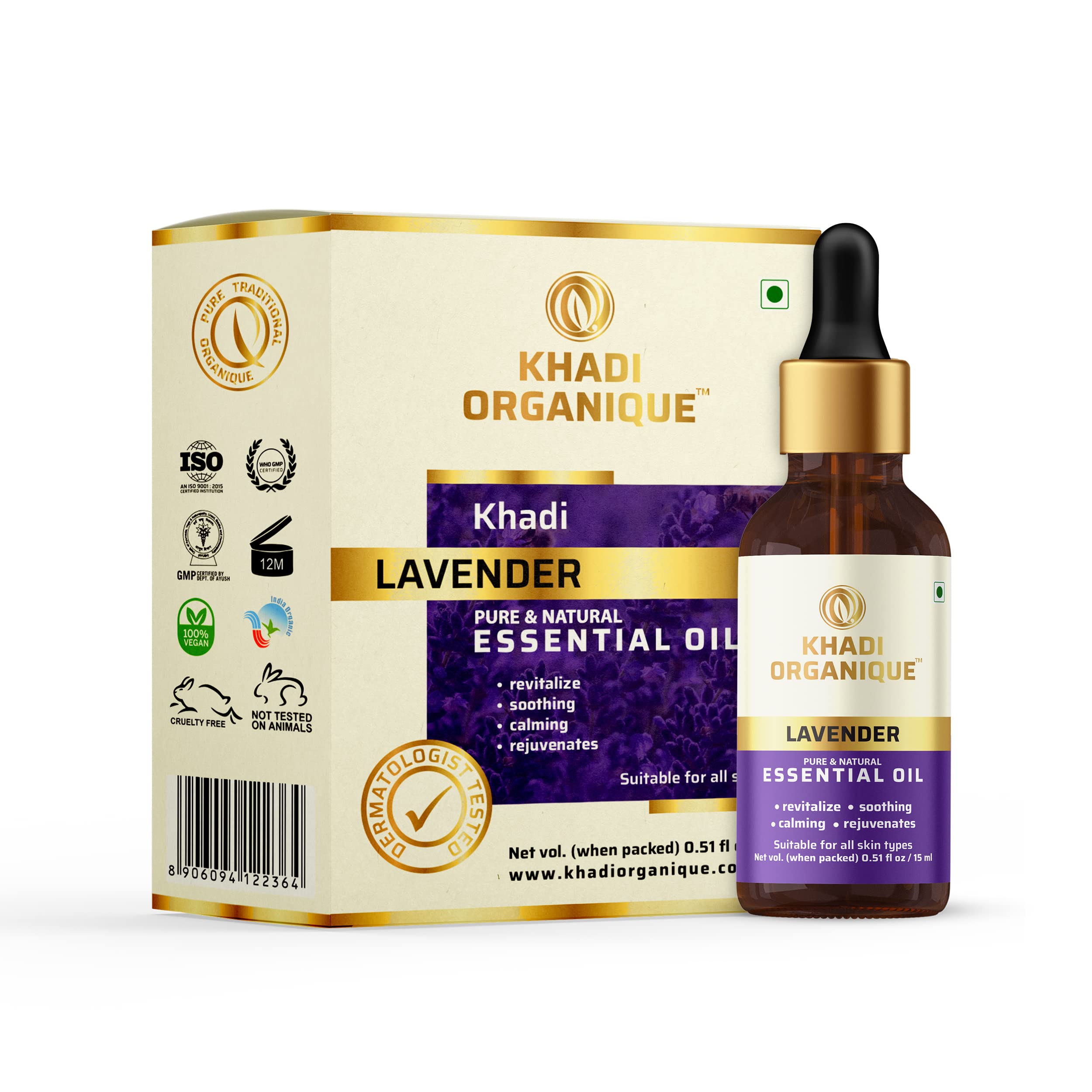 Khadi Organique Lavender Essential Oil for Healthy Hair Growth, Hair Fall Control, Anti-Acne & Stress Relief | Calming & Soothing, 100% Natural & Organic Essential Oil for Face, Scalp & Body - 15ml-picture-34
