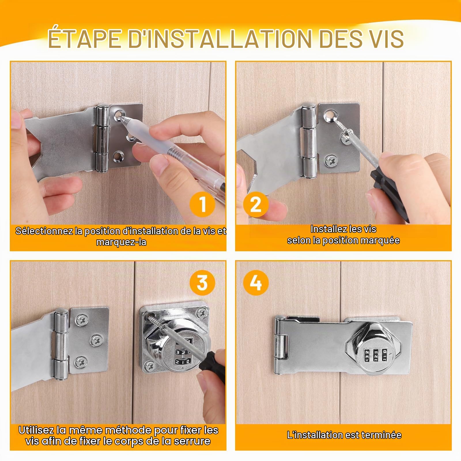 1 pièce Serrure à combinaison à 3 chiffres Serrure à moraillon 4.5in Verrouillage du mot de passe pour armoire, cabinet, mot de passe, petite serrure de porte, porte de grange, Argenté