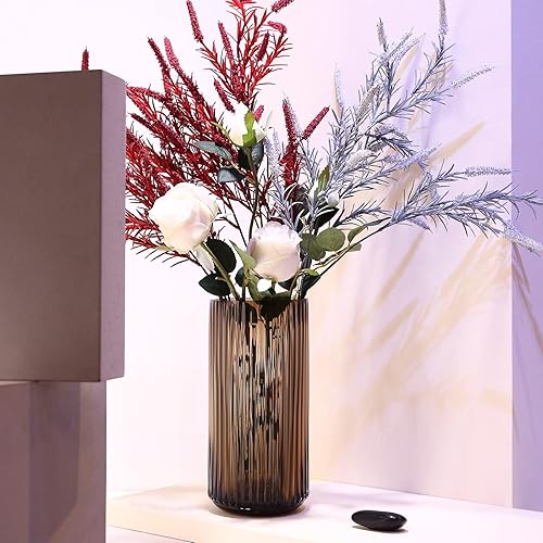 Miniatura 6 de Dinyeo Jarrón de flores de cristal marrón acanalado grande para decoración de centros de mesa de comedor de granja