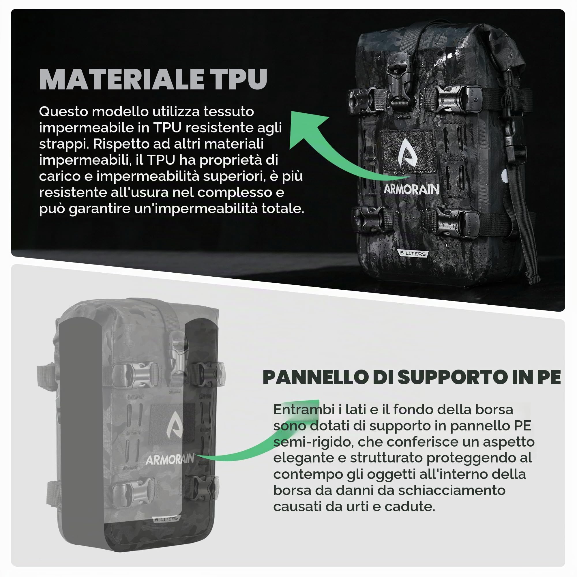 Borsa per Paramotore Moto Impermeabile Capacità Borsa Paraurti Marsupio per Parafango, Borse Universali per kit Motore (6L Camo Nero)