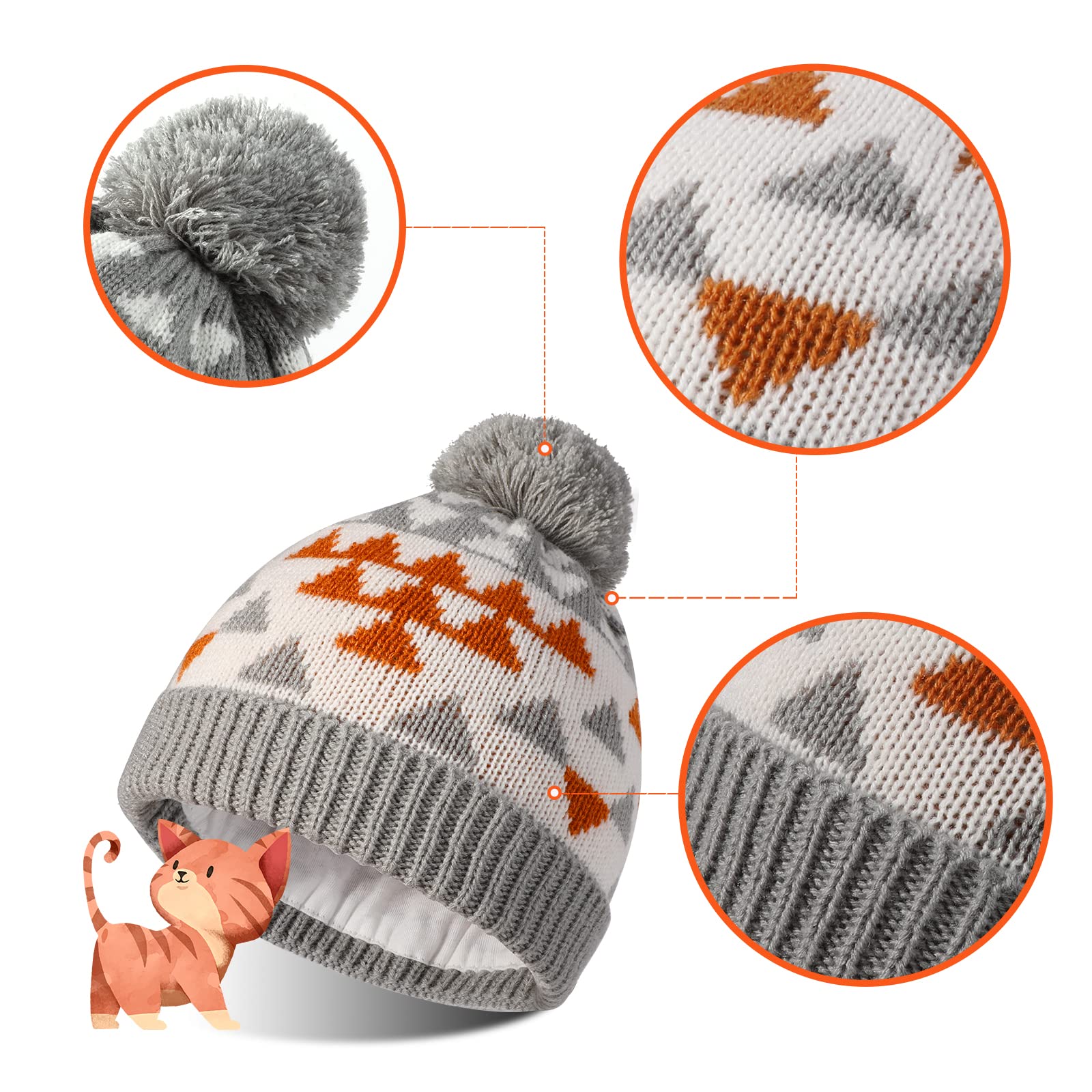 TAGVO Invierno Set de Bufanda y Gorro para Niños, Dinosaurio Sombreros de Caliente Punto con Algodón Grueso y Calentador de Cuello Cálido Bufanda de Sombrero Suave Elástica Térmica 2 en 1(3-6 Años)