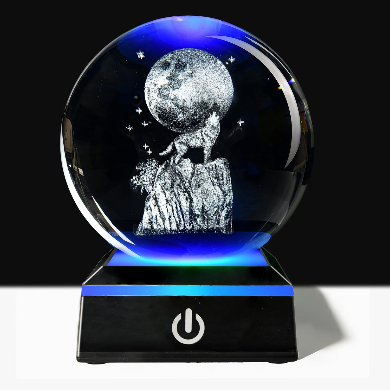 3D Crystal Ball Wolf Moon Night Light with Variable-Color Light Base, a Popular Gift for Holidays and Birthdays, Glass Balls Suitable for Home and Office Decoration (3.14 Inches)