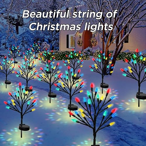 Miniatura 2 de Luces solares de camino de Navidad para exteriores, paquete de 2 40 luces LED multicolor C6 para árbol de fresa, luces solares de camino de Navidad