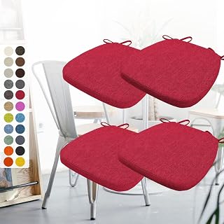 4er Set Stuhlkissen 40x38x3cm mit Bändern,Waschbare Sitzkissen rutschfest,Stuhlauflage Stuhlpolster Sitzkissen,Abnembar Bezug Mit Reißverschluss,Ideal für Zuhause Büro Küche Esszimmer,Weinrot