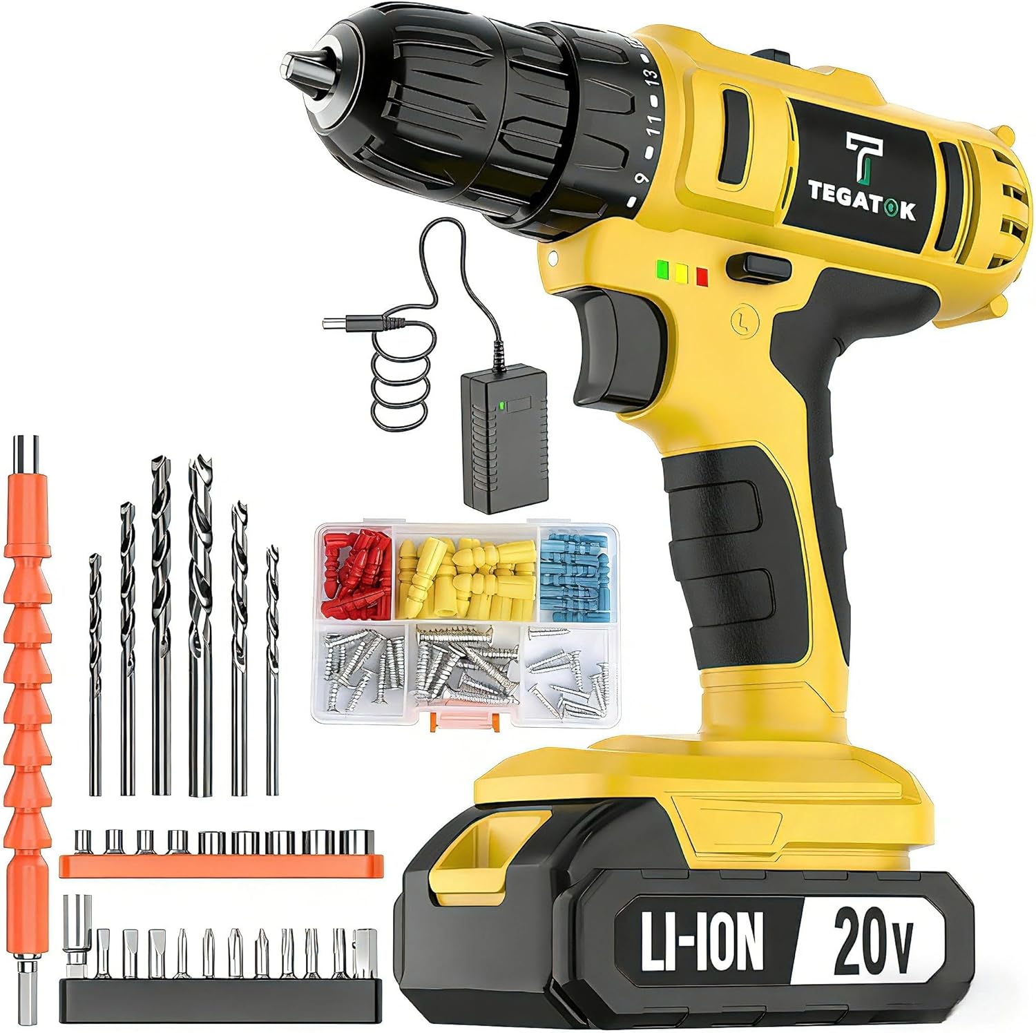 Taladro Inalámbrico Tegatok 20V con Batería y Cargador